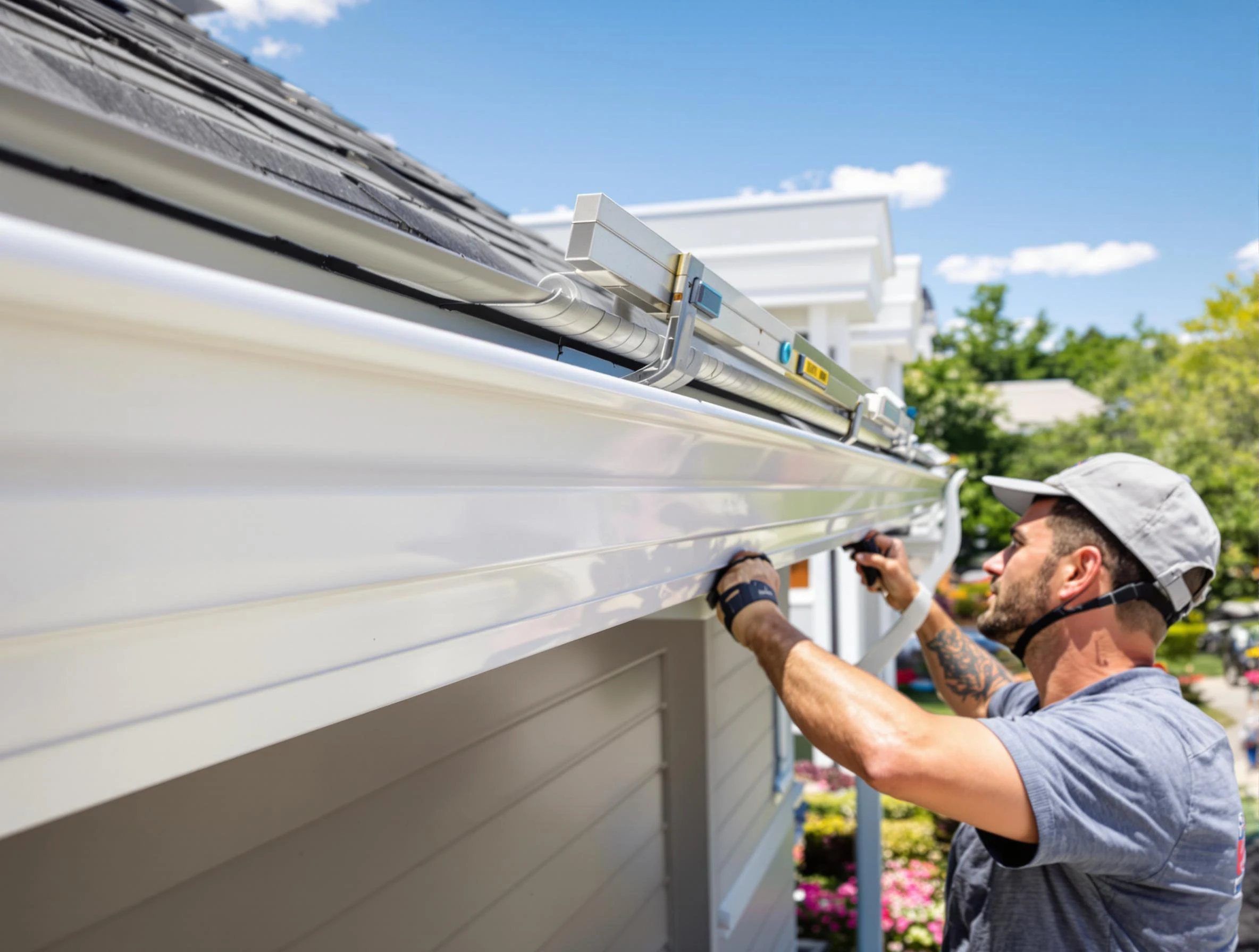 Newly installed gutters by Green Roofing Company for a home in Green, OH
